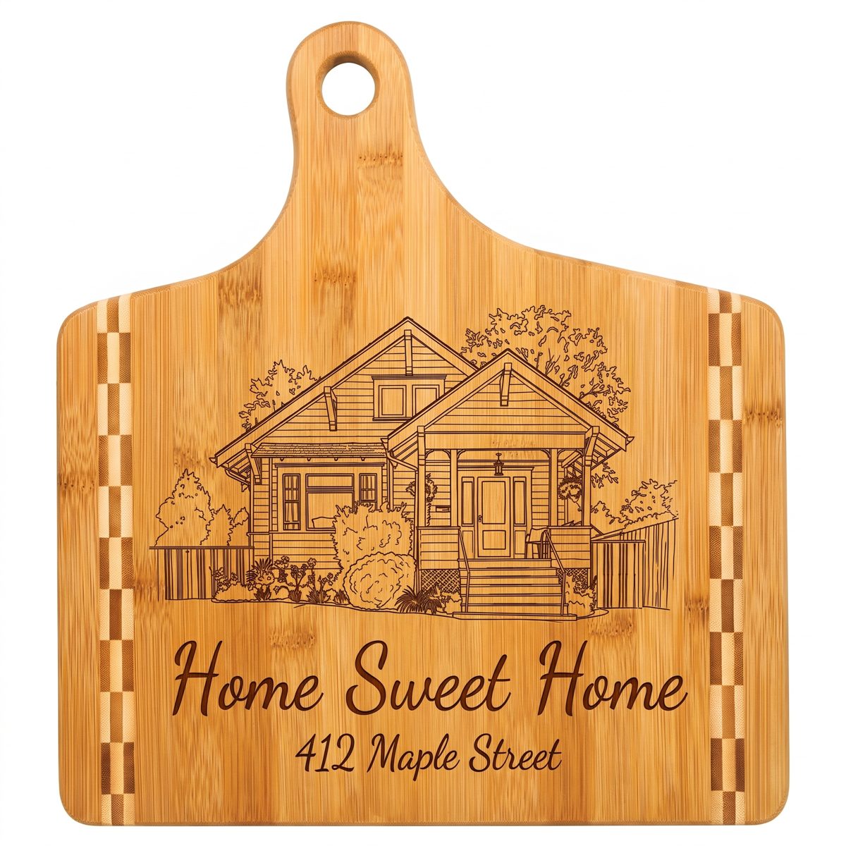Bamboo paddle board engraved with the home and Home Sweet Home